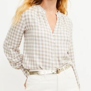 LOFT Shimmer Plaid V-Neck Blouse, Medium, NWT